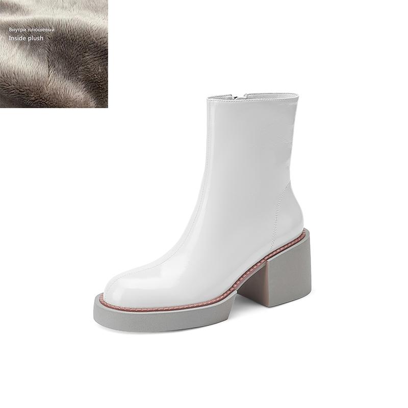 Fashion 2025 New White Winter Women Shoes Genuine Leather Women Boots Platform Chunky Boots Women Solid Women Shoes High Heel Boots