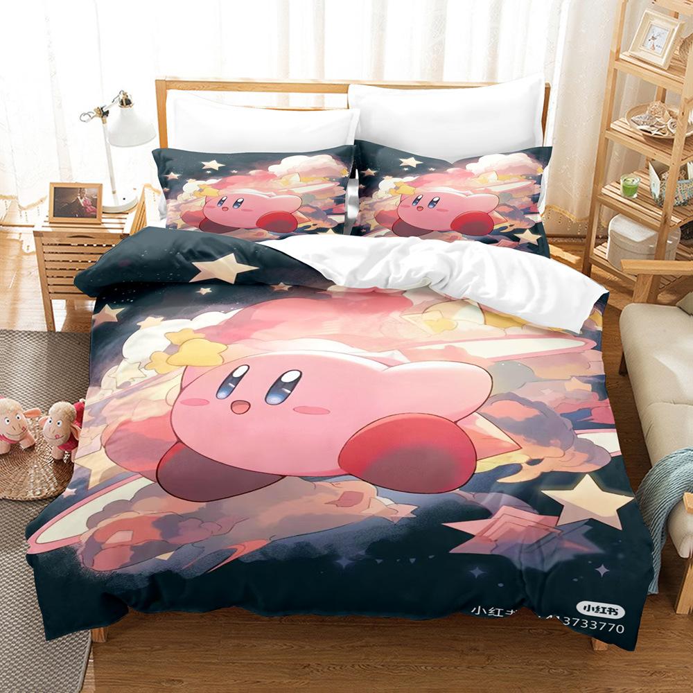 Star Kirby 3D Digital Printing Quilt Cover Sheet Three-Piece Home Textile Bedding