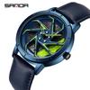 Sanda Men's Creative Wheel Quartz Watch - Trendy Rotating Waterproof Wristwatch
