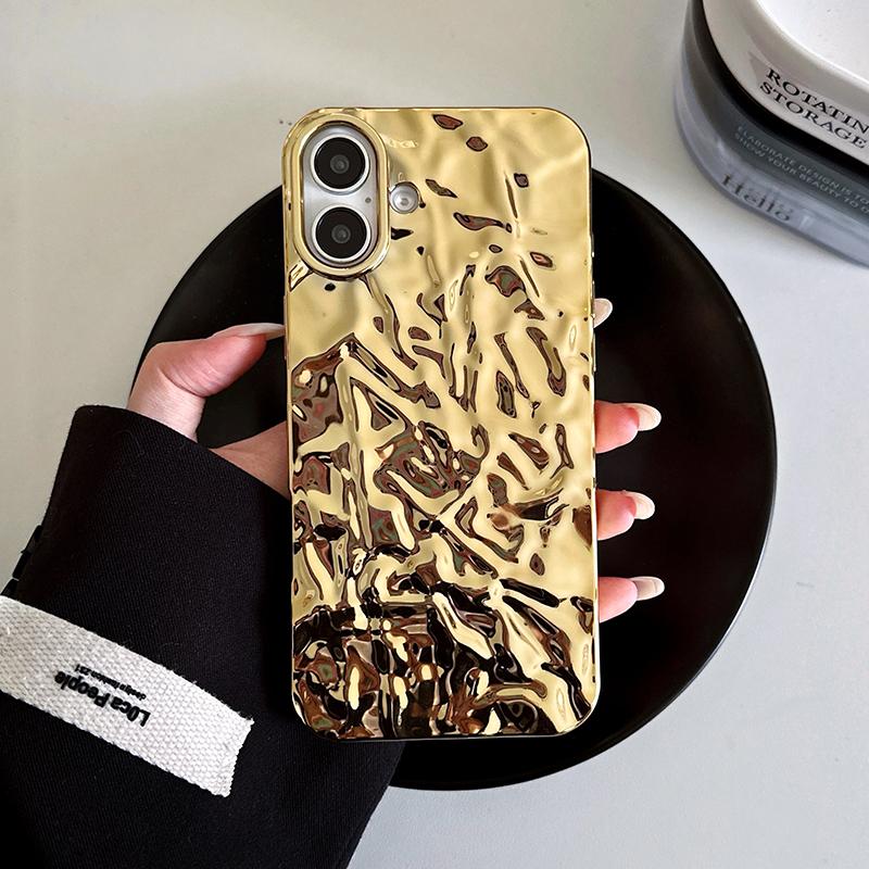 Shiny Golden Folds Wrinkles Case For For Iphone 16 17 Pro Max 1 14 13 12 11 16 Plus Air Shockproof TPU Phone Back Cover Coque