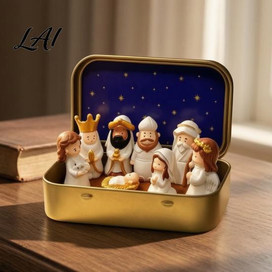 Religious Theme Table Decor Miniature Hanukkah Menorah Diorama Tin Box Pocket Scene Set with Figurines And Nativity Scenes Menorah Mini in A Box for