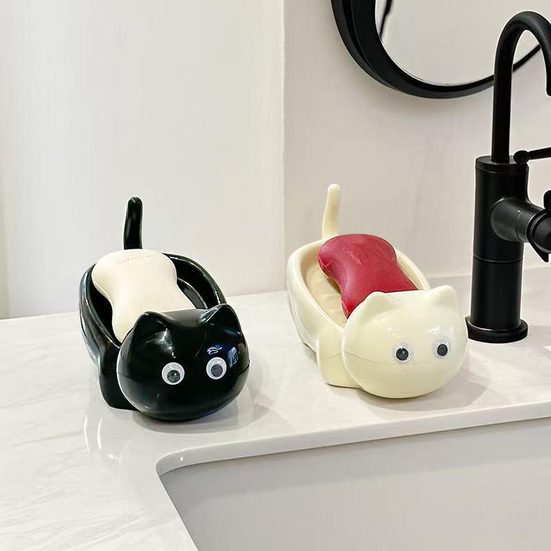Cartoon Cute Cat Bathroom Soap Box Creative Cat Soap Box Drainage Toilet Rack Cute Soap Fat Rack Bathroom Decoration