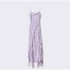 Ruffles Floral Backless V-neck Long Female Camisole Beach Dresses Summer Vacation Side Split Lady Robe