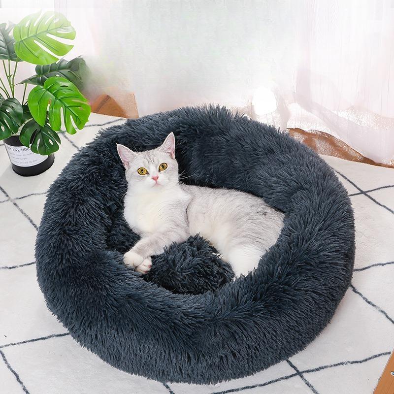 Cat Bed Winter Warm Plush Dog Bed Round Cat Nest Dog Mat Deep Sleep Bed for Cozy Pet Comfort