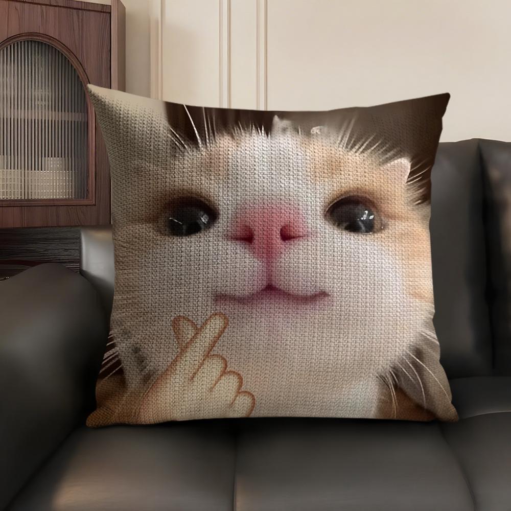 Cute Cat Dog Kawaii Gift Cushion Cover Natural Linen Organic Fabric Double-Sided Printing Sofa Home Decor Gift Pillow Case