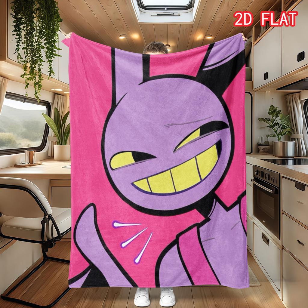 The Amazing Digital Circus Jax Flannel Blanket, Pink Background Grinning Rabbit Character Cozy Throw