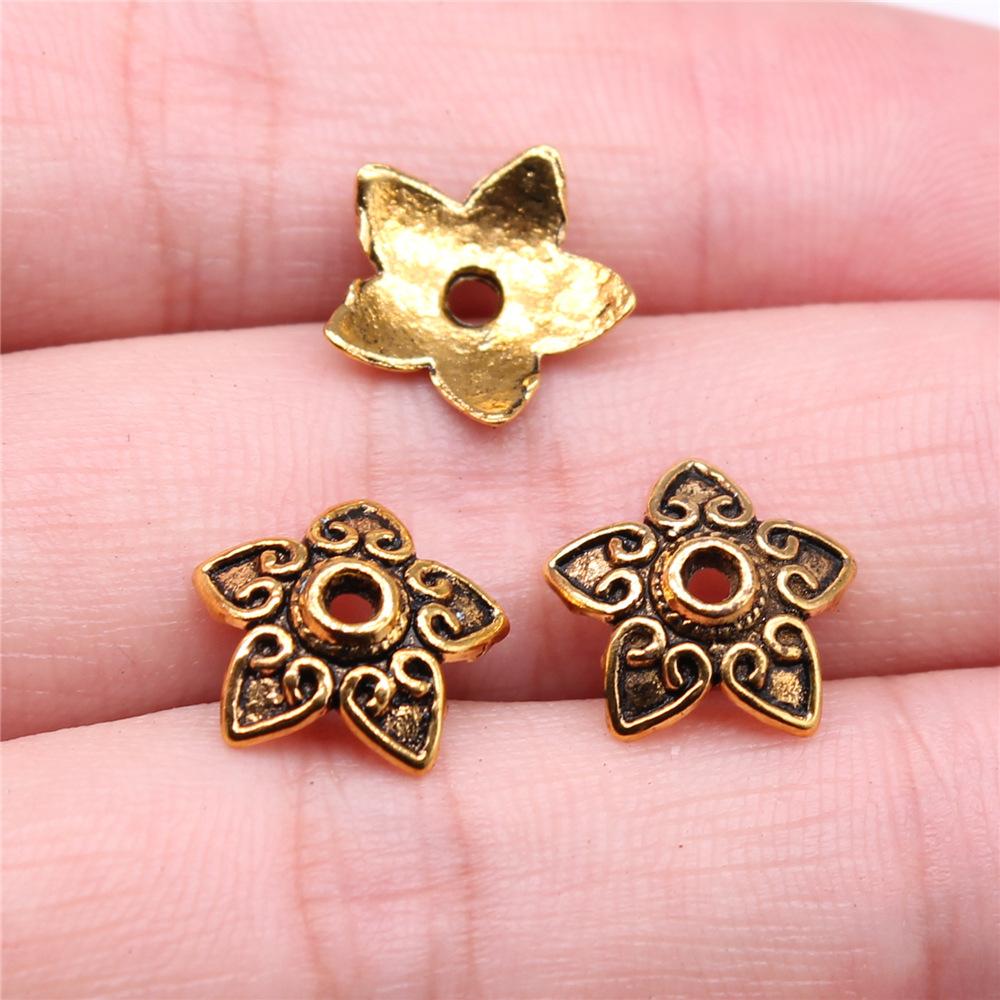 50pcs Tibetan Antique Silver Color Flower Bead End Caps For Jewelry Making Findings Needlework DIY Accessories Wholesale
