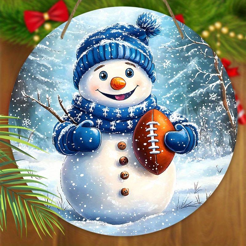 Cute Winter Wonderland Wooden Christmas Sign with Adorable Snowman Rugby Pattern, Ideal for Front Door Wall Hanging Decor, Ideal Christmas Gift