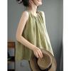 Women's Pleated Lace Up Simple Casual Cotton Tank Tops Y2K Summer Solid Chic Sleeveless Vest Kawaii Loose