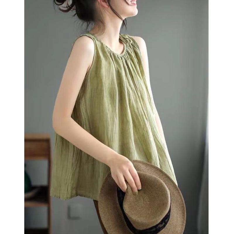 Women's Pleated Lace Up Simple Casual Cotton Tank Tops Y2K Summer Solid Chic Sleeveless Vest Kawaii Loose