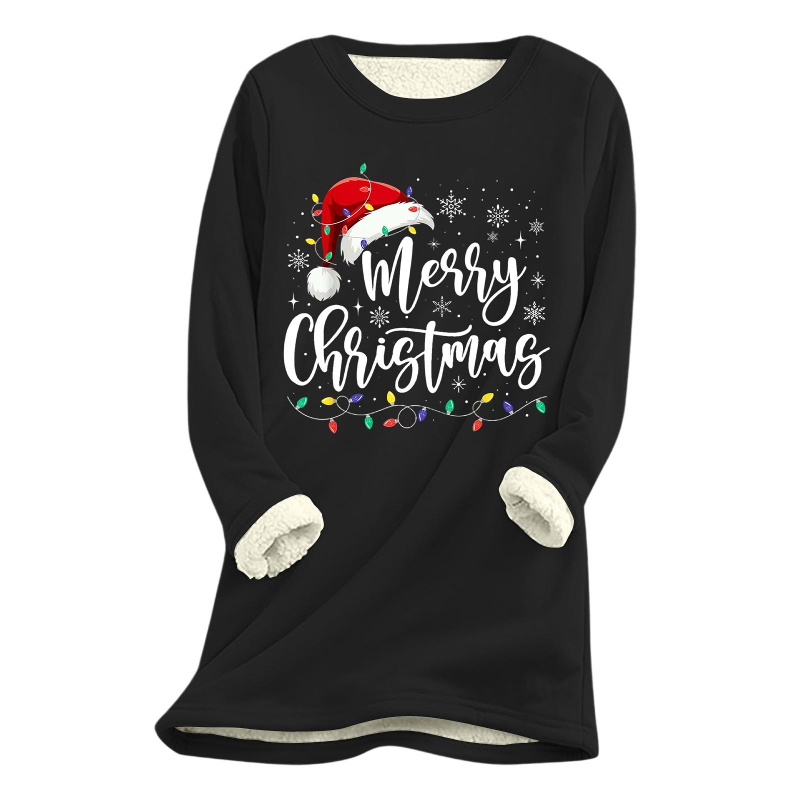 

Women s Christmas Print Thick Plush Lambswool Warm Long Top L
