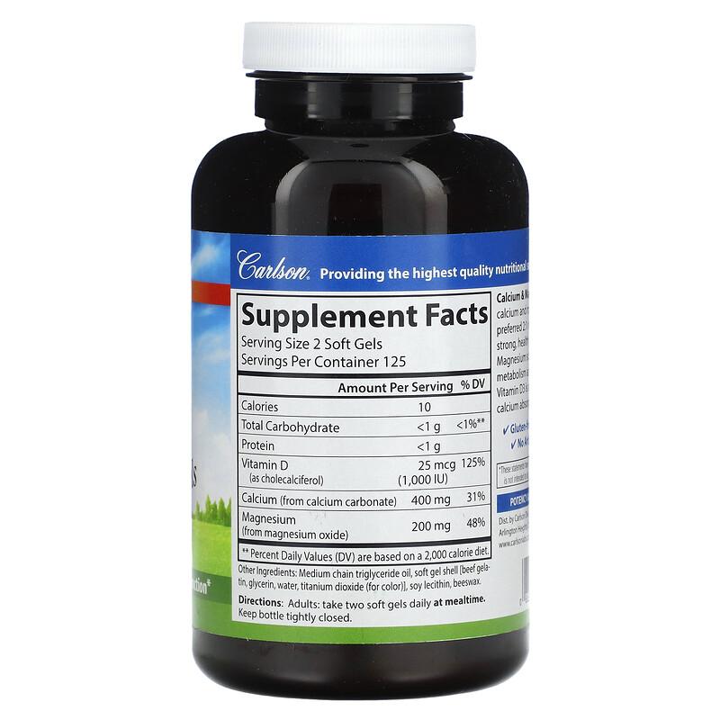 Calcium & Magnesium Gels with Vitamin D3, 250 Soft Gels