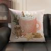 Christmas Pink Gingerbread Cushion Cover Natural Linen Organic Fabric Double-Sided Printing Sofa Home Decor Gift Pillow Case