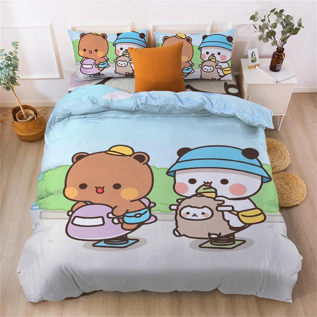 Cute Bear Bedding Set, Bubu Dudu Bear Printed Duvet Cover for Kids Boys Girls Teens,Cartoon Animal Pattern Quilt Cover Single
