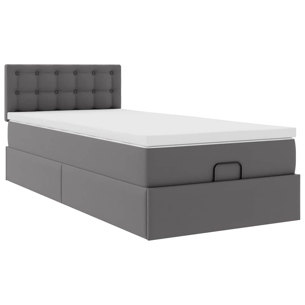 Ottoman Bed with Mattress Grey 80x200 cm Faux Leather