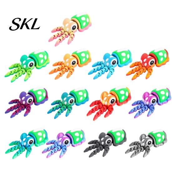 Colorful Desktop Figurine 3D Printed Animal Figures, Articulated Flexible Squid Model Sensory Stress Relief Fidget Toy Toy, Collectible Ocean