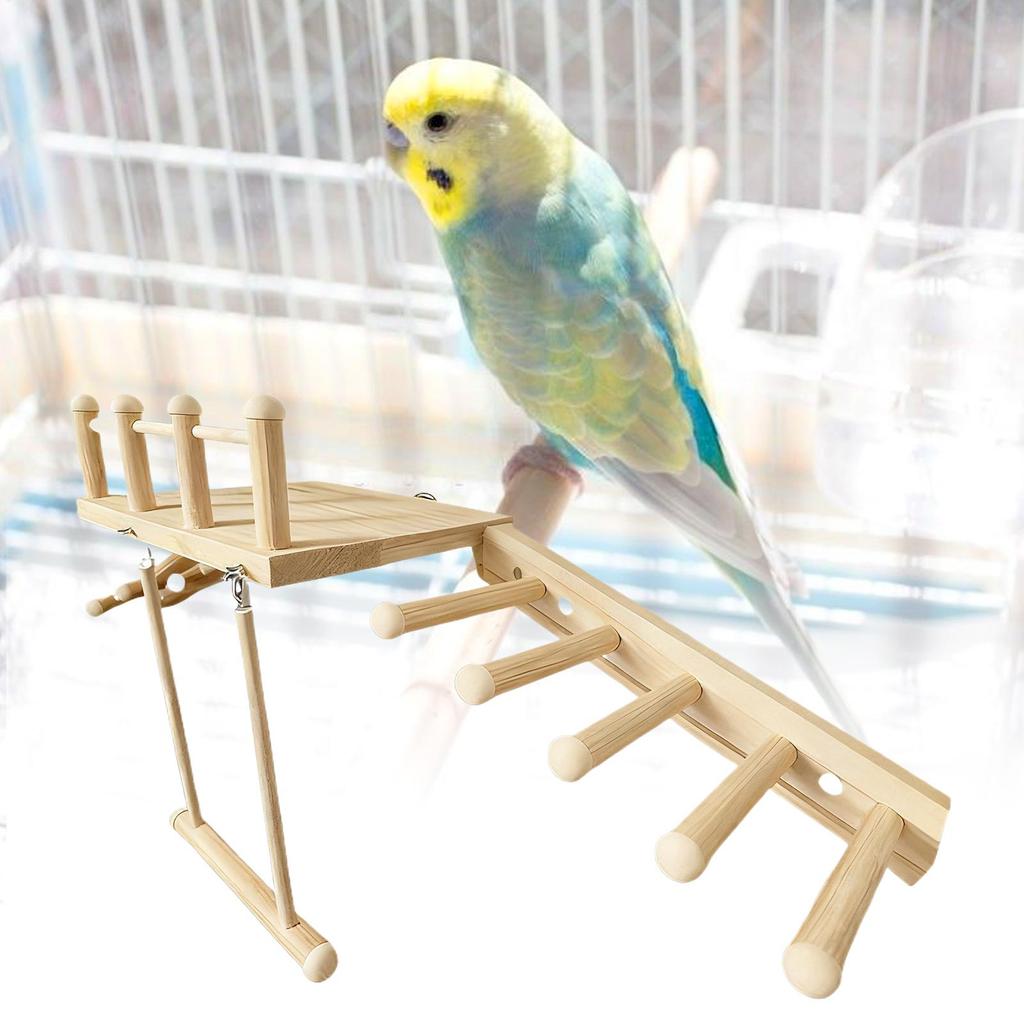 Wooden Bird Toy with Climbing Ladder Swing Long-tailed Parrot Cage Accessories Wood Parrot Swing Climbing Stand for Cockatiels