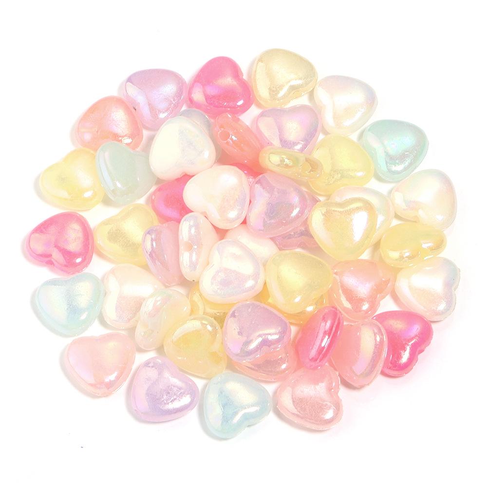 Cream Jelly Color Almond Acrylic Heart Beads for Handmade DIY Bracelets and Jewelry Accessories