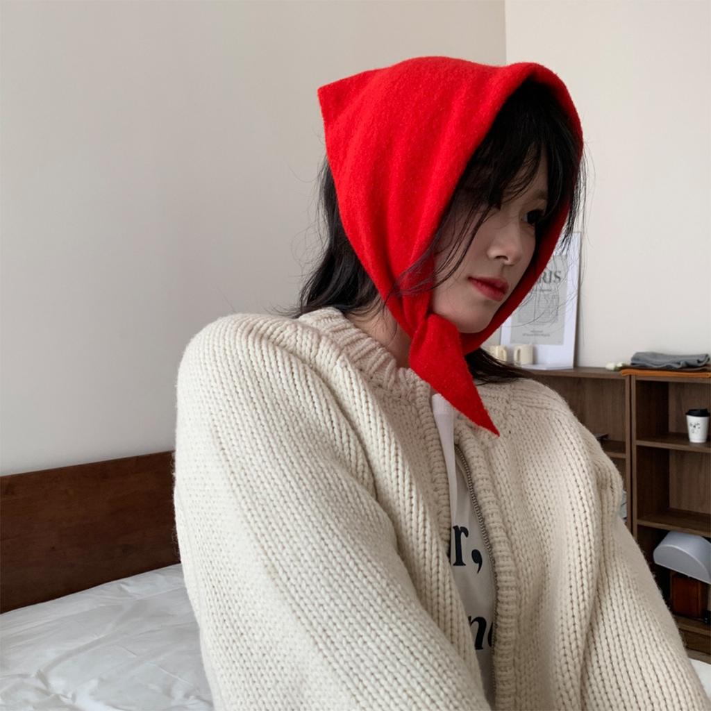 Wool Temperament, Anti-aging Triangle Scarf, Knitted Small Shawl for Women in Autumn and Winter, Versatile Korean Version, Knotted and Shoulder Worn