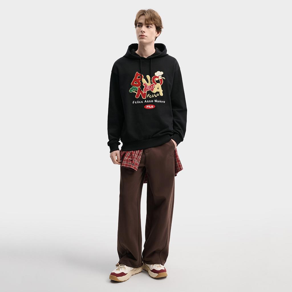 Fila CNY Bereit zum Abheben Frühjahrsmode Trendig Retro Sportlich Lässig Vielseitig Bequem Baumwolle Hoodie Lockerer Schnitt Unisex Hoodies Schwarz F11M619225FBK
