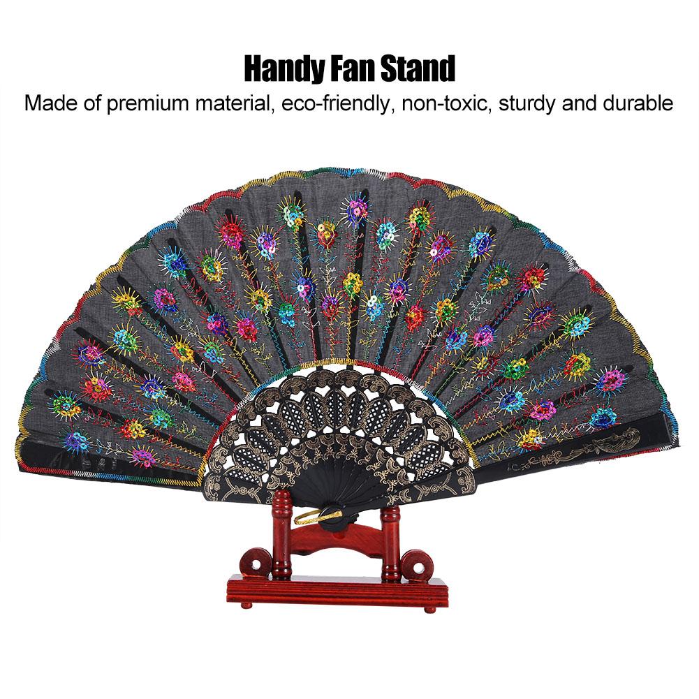 Chinese Fan Decorative Stand Handy Fan Display Holder Bamboo Folding Fan Stand(Dull-Red)
