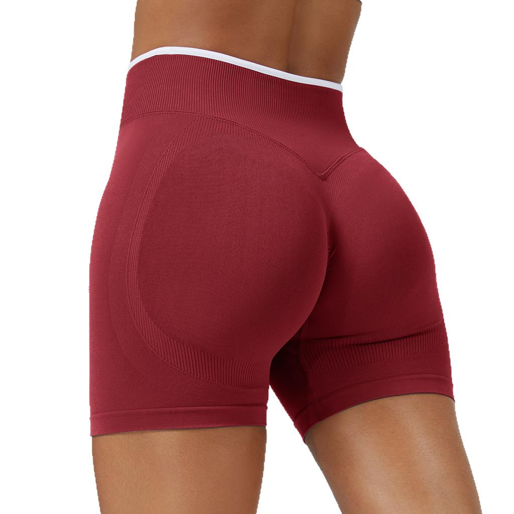 Nahtlose farblich abgesetzte Yoga-Shorts, eng anliegende sportliche Shorts mit Pfirsich-Hüftlifting, Damen-Outdoor-Lauf- und Fitnesshose