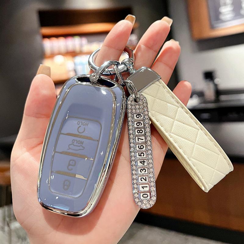 Suitable for Hongqi H5 Key Cover H7 HS5 HS7 New Energy EHS3 Car Leather Men's and Women's Keychain Case
