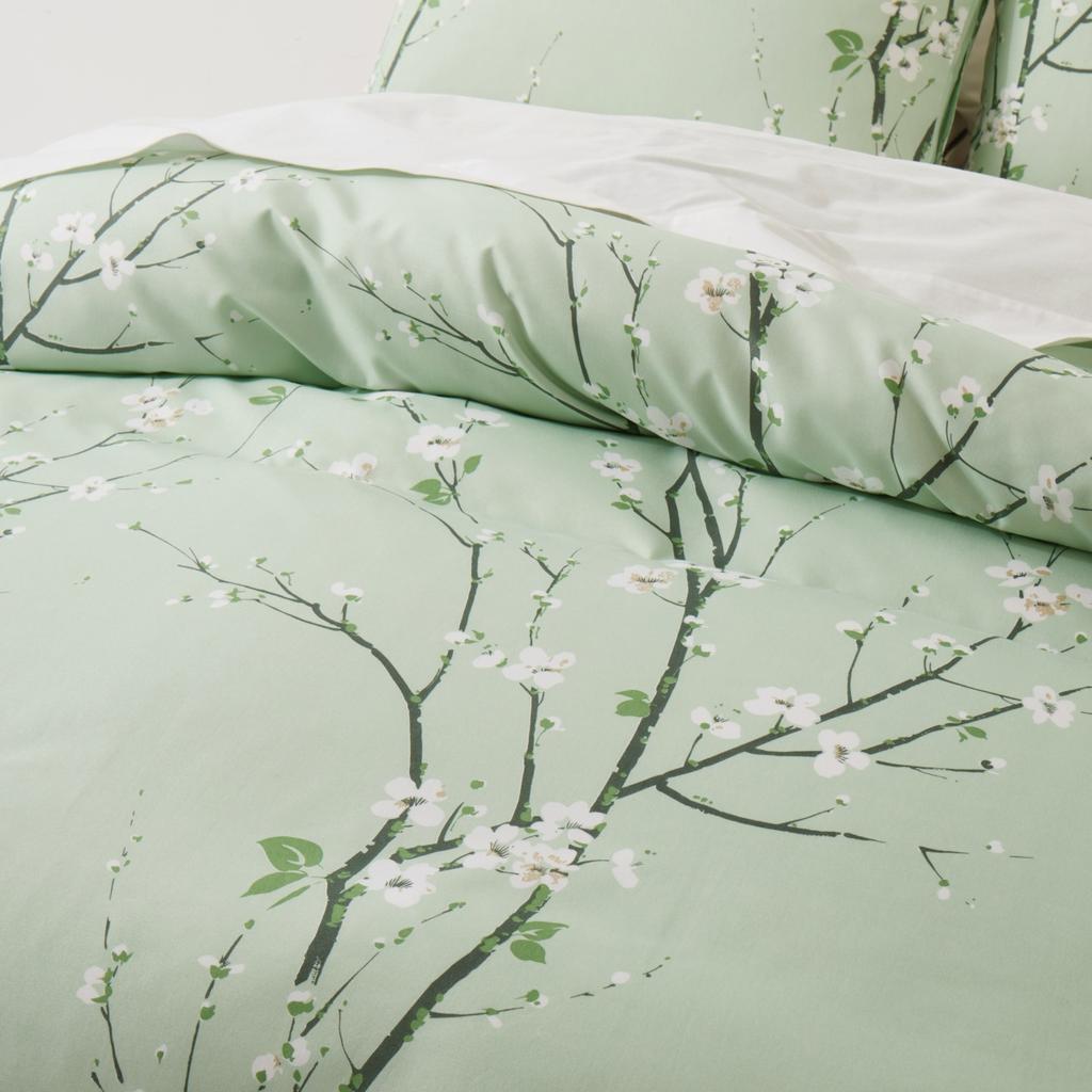 Sage Green Floral Duvet Cover Twin Queen 2/3 Pieces Flower Plum Blossom Bedding Set Reversible Botanical Branch Comforter Cover