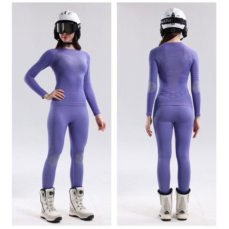 Womens Ski Suit Thermal Compression Base Layer Sweat Wicking Quick Dry Skiing Outfit Fitness Activewear Set
