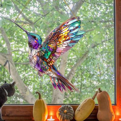 Kolibri-Sonnenfänger, Weihnachtsdekoration, farbenfrohes Acryl-Fenster-Hängeornament, mehrfarbiger Kolibri-Sonnenfänger für Garten und Balkon