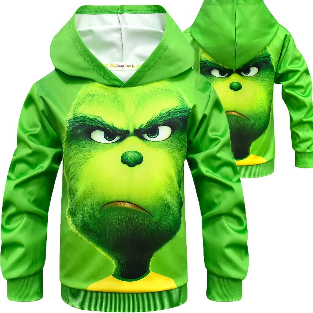 Festive Grinch Pattern Hoodie Kids Sweatshirt Pullover For How The Grinch Stole Christmas Fans