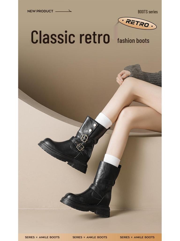 Augusden Women's Chunky Heel High Ankle Boots - Y2K Retro British Style, Thick-Soled, 2025 Collection