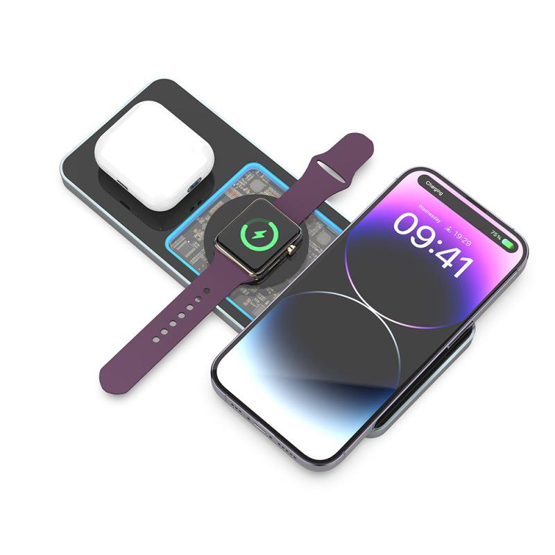 

Настольное беспроводное зарядное устройство для мобильного телефона Apple Watch 15 Вт, быстрая зарядка, тонкая и многофункциональная беспроводная зарядка «три в одном»