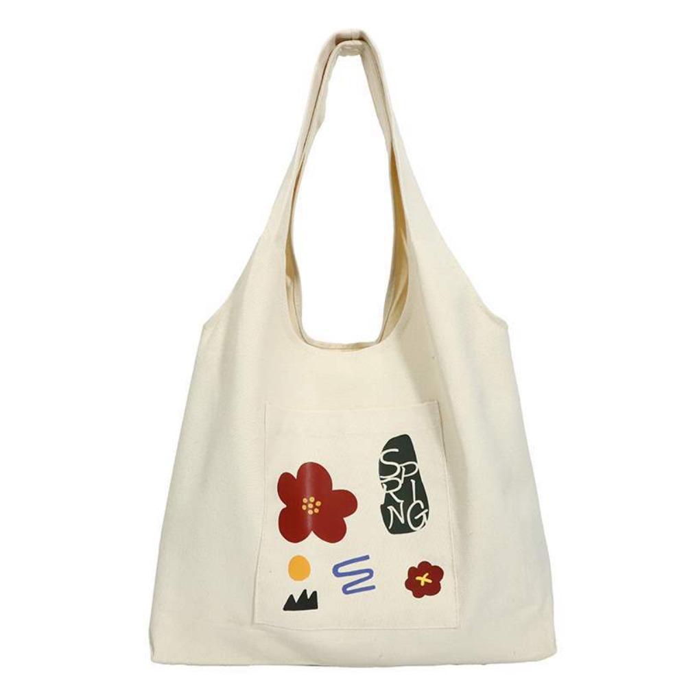 Korean Style Canvas Shoulder Bag Large Capacity Women's Armpit Bag Cute Flower Tote Bag Girls
