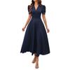 2026 Women's Fashionable Temperament High-waist Solid Color Waist-closing Short-sleeved Dress