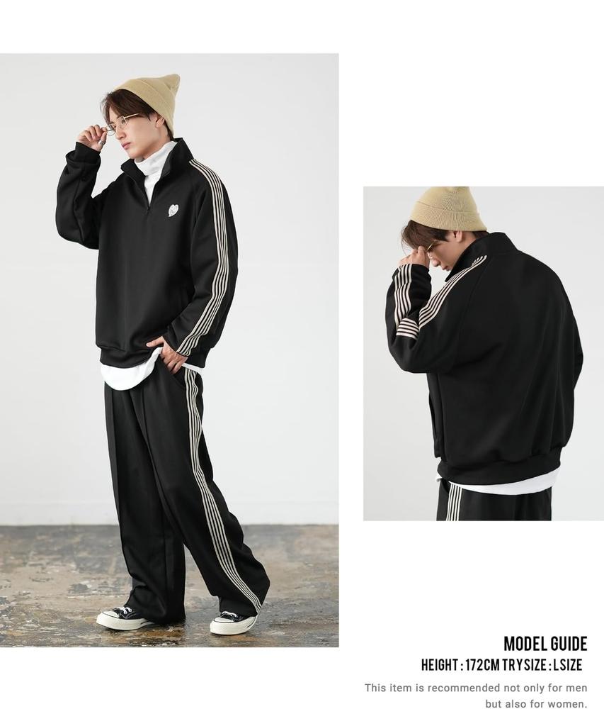 [IMPROVES] [SIDEWAYSTANCE] Embroidered One-Point Line Jersey Long Sleeve Half-Zip Jacket