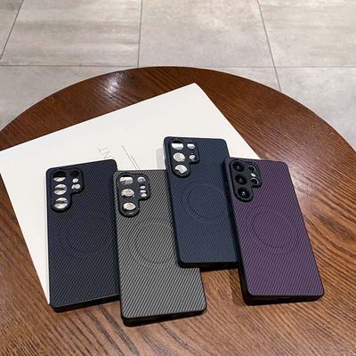 Magnetische Hülle aus Kohlefaser für Samsung Galaxy S25 Edge S24 S23 S22 S21 FE Plus Ultra Hartmatte Rückseite Kameraschutz TPU-Schale
