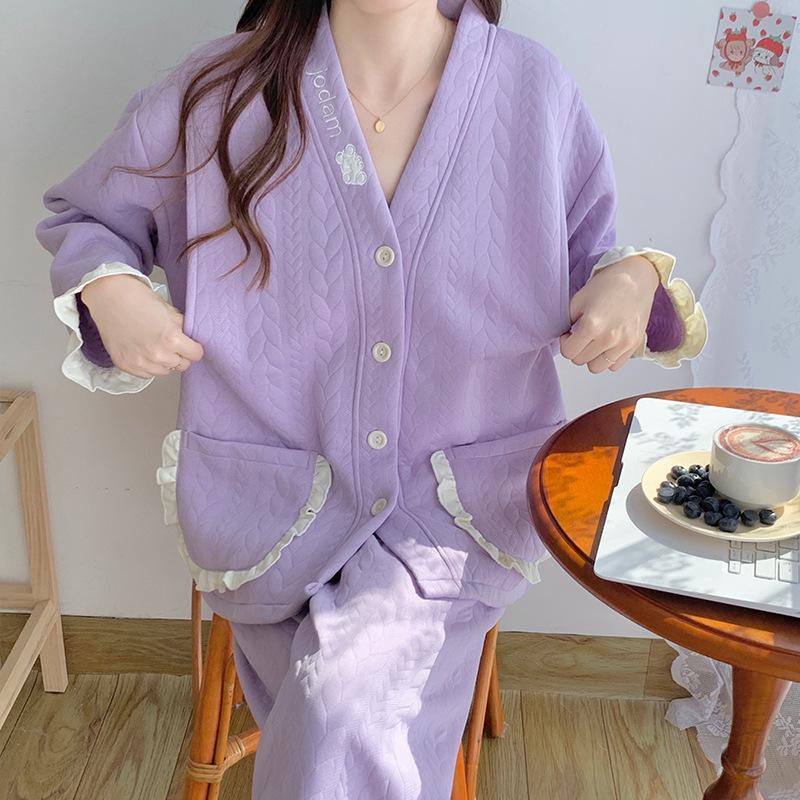 Air Cotton Layered Maternity Pajamas for Autumn/Winter - Breastfeeding & Postpartum Homewear