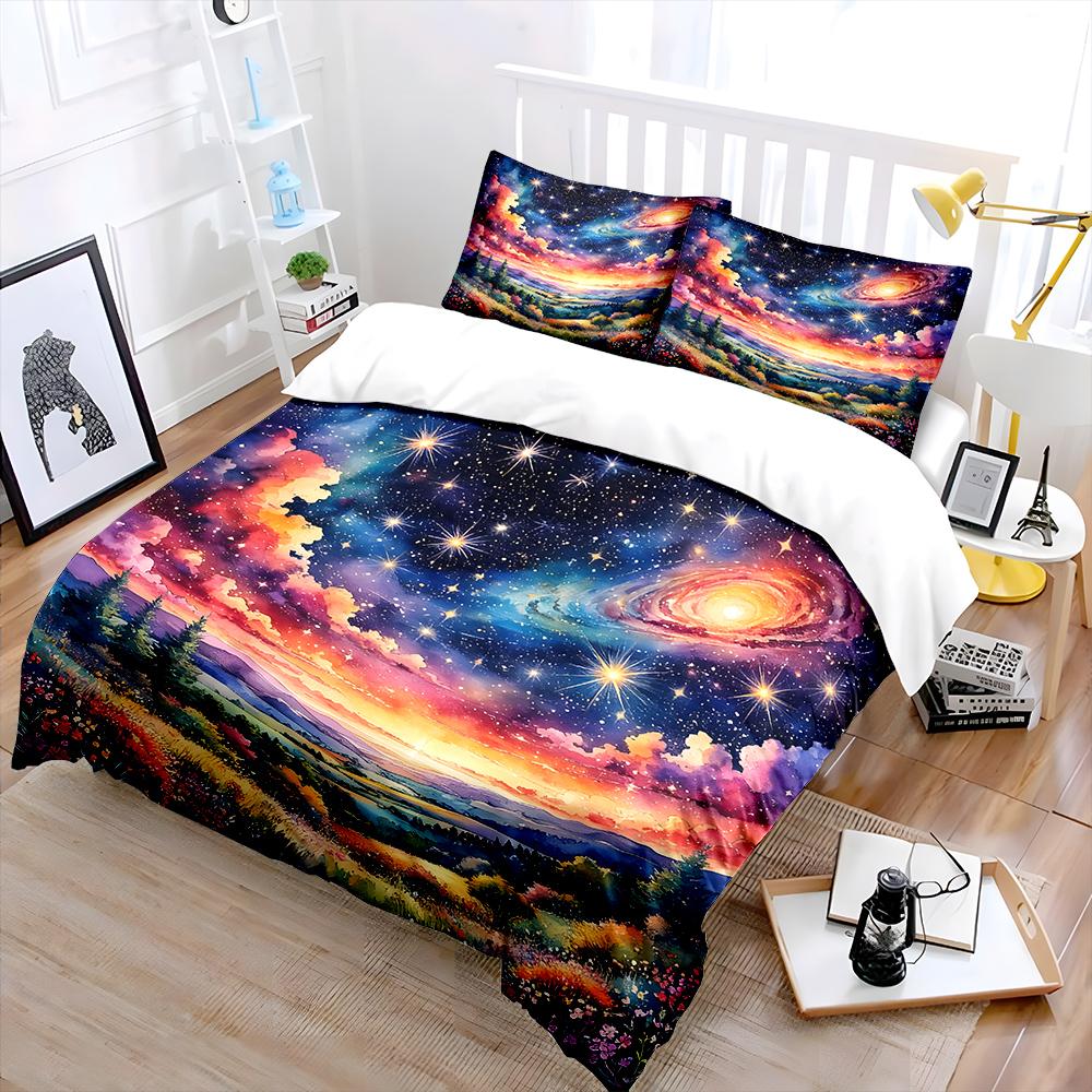 Colorful Dreamy Sky Countryside Bedding Set For Kids Luxury Gift 3Pcs Digital Print Comforter Set Soft Comfortable Breathable