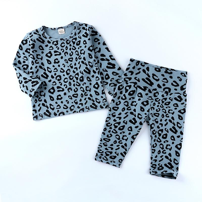 Autumn Leopard Print Pajama Set: Cozy, High-Waist, Unisex Baby, Belly-Warming, Elastic Two-Piece.