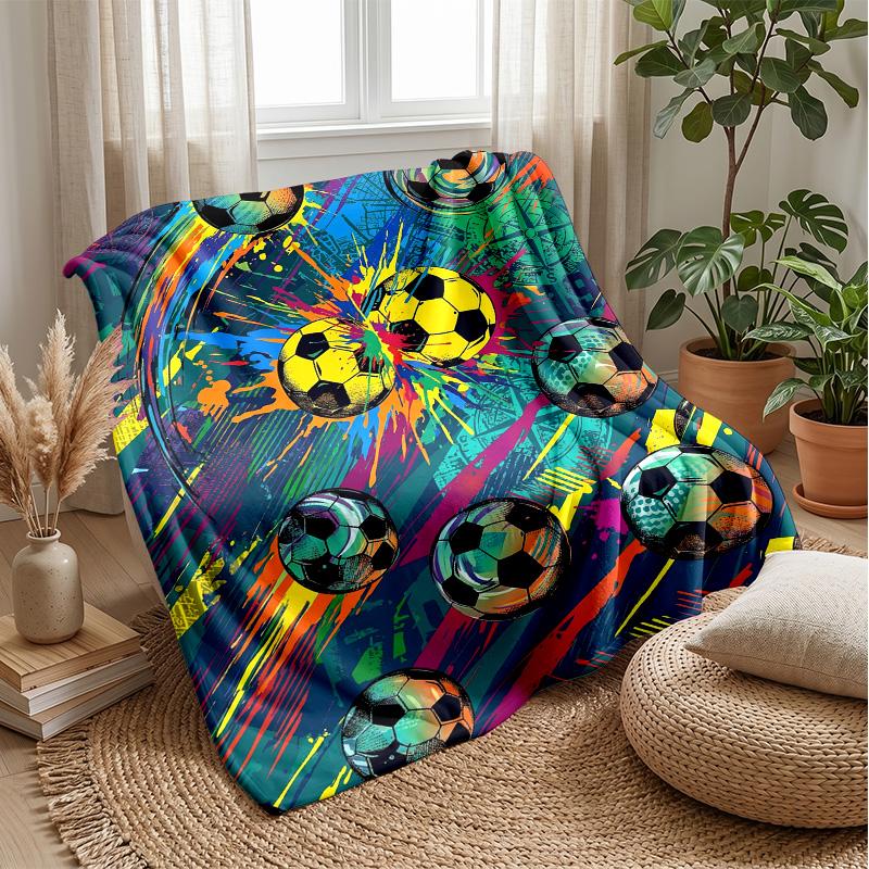 Soccer Ball Artwork 3 Theme Blanket Lightweight Warm Flannel Blanket Decorative Throw Blanket for Home Decoration