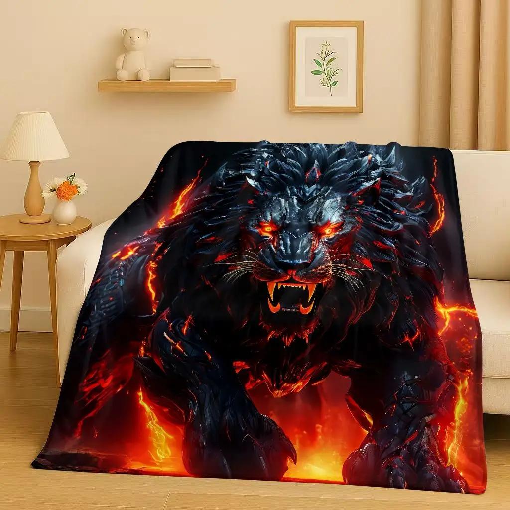 26 Style Tiger Lion Beast Art Cartoon Flannel Blanket,Ultra Soft Warm Plush Throw for Home Bedroom Bed Sofa Cover Office Travel