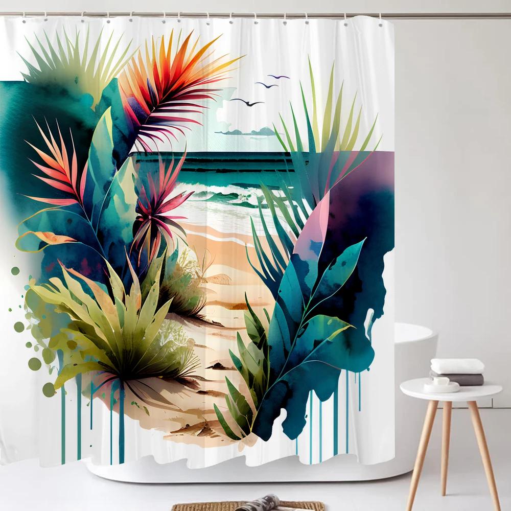 Chinese Flower Bird Shower Curtains Set Printing Waterproof Polyester Leaves Shower Curtains Bathroom Home Decor Mat 180x200CM