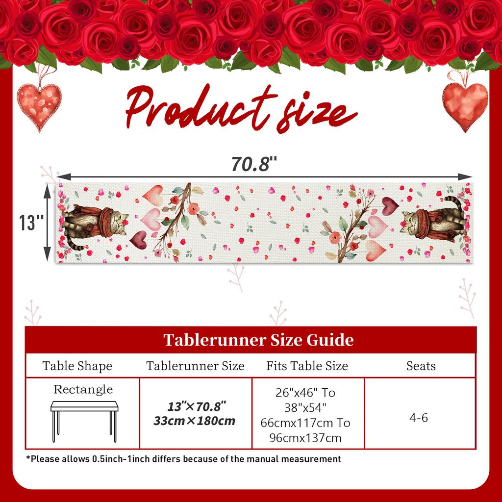 Amazon Valentine'S Day Table Flag Cartoon Cat Red Love Printed Tablecloth Restaurant Atmosphere Decoration