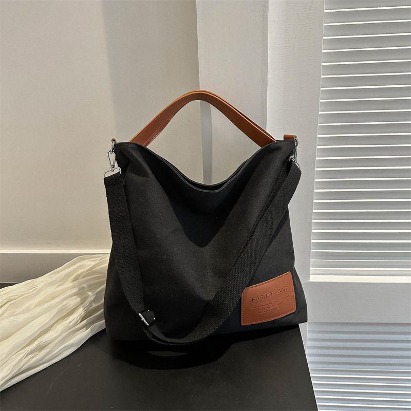 Trendy Black And White Canvas Tote Bag For Women Large Capacity Stylish Commuter Bag