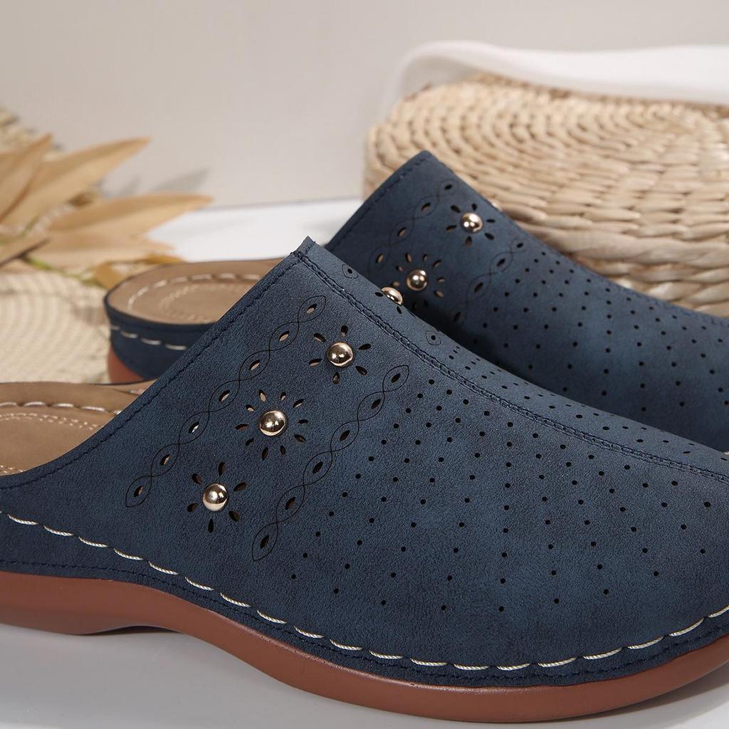 2025 Women's Thick-Soled Closed-Toe Backless Casual Slippers, Plus Size Round-Toe Summer Design