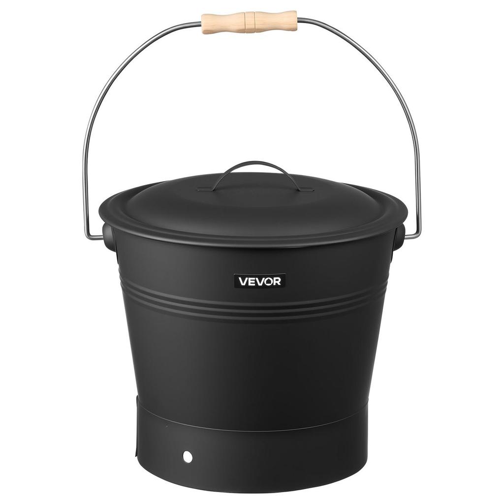 Ash Bucket, 4 PCS with Lid, Shovel, Broom and Gloves, Metal Fireplace Charcoal Bucket and Ash Can, 9.8L Large Capacity for Fireplace, Fire Pits, Wood