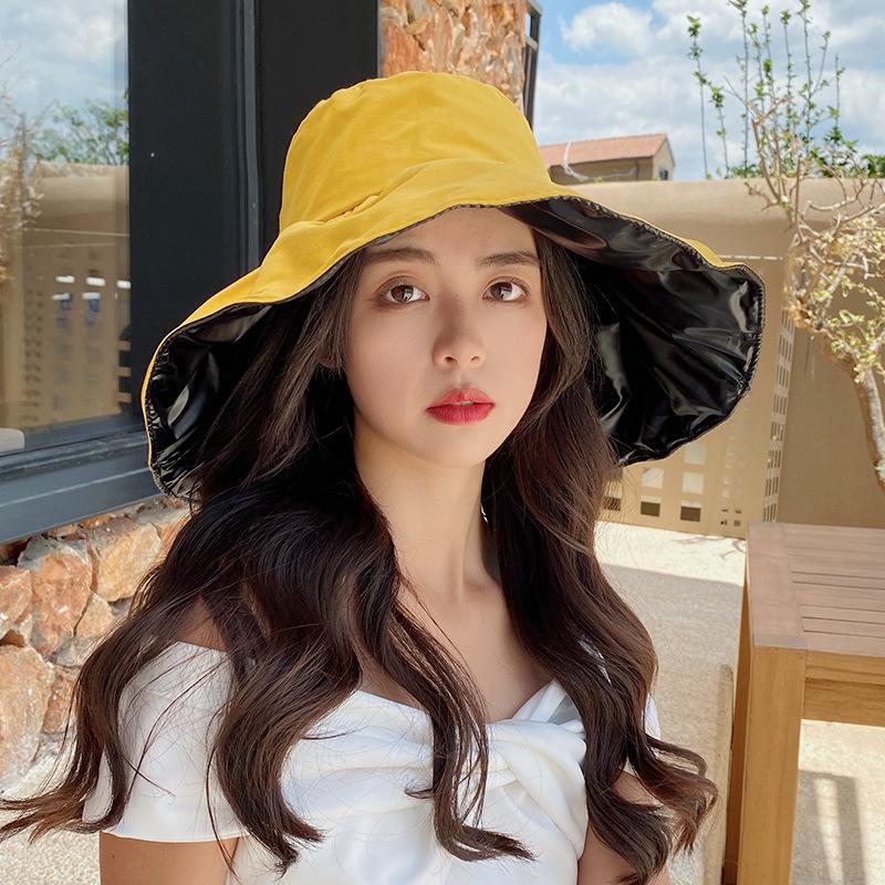 Sunscreen visor hat women's summer vinyl empty top sun hat light big brim face covering foldable bucket hat
