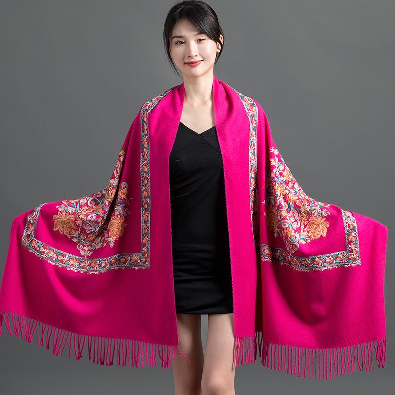 Fashion Scarf Women Cashmere Scarves Embroider Flower Wrap Scarf Tassel Shawl Soft Warm Thick Blanket Wraps Bufanda Mujer Scarf