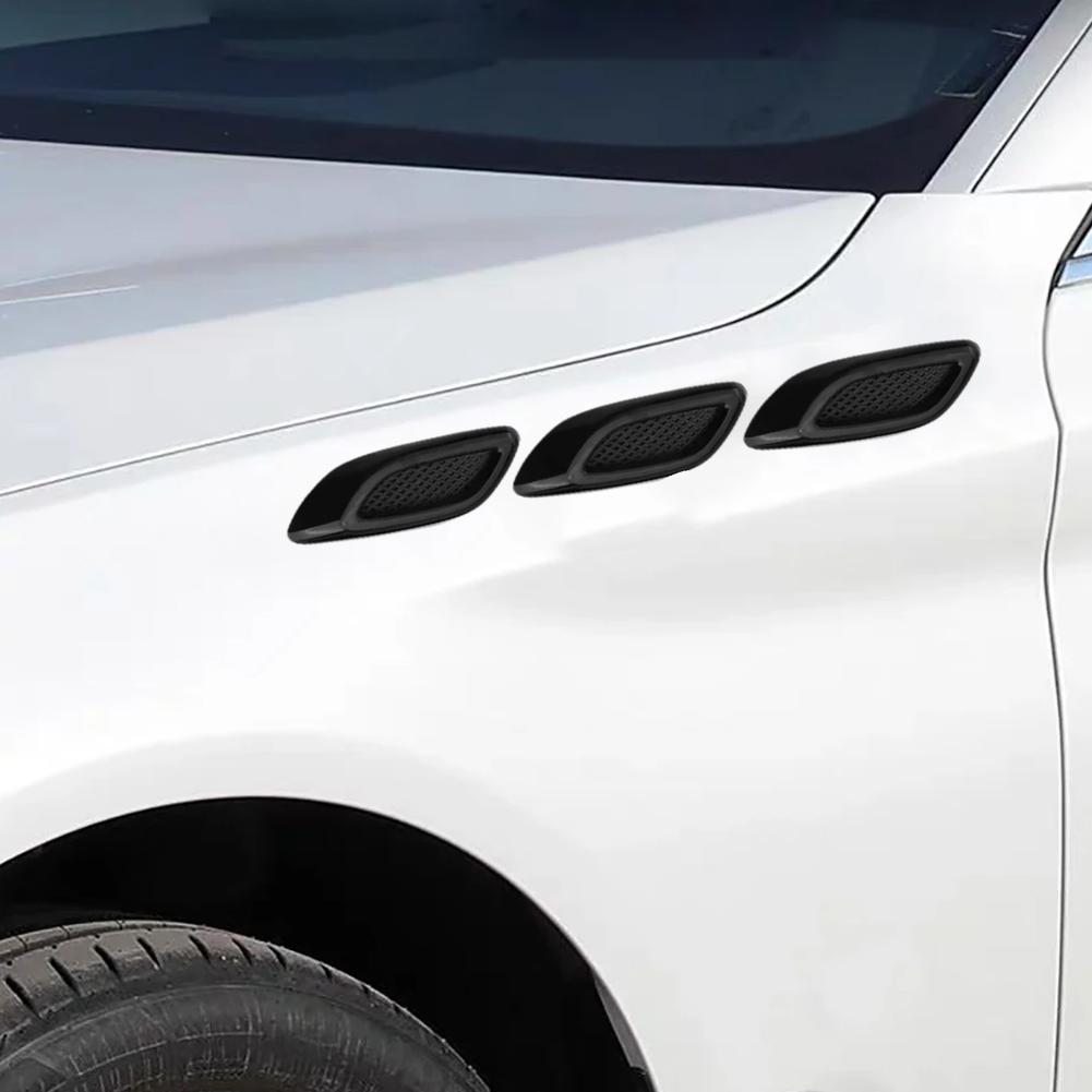 6pcs Car Trim Decorative Bumper Carbon Fiber Side Vent Decal Truck Auto Motor Hood Vent Accessories